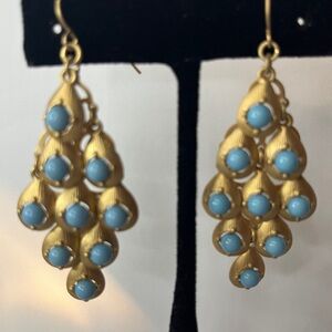 Premier Designs Gold and Blue Teardrop Earrings